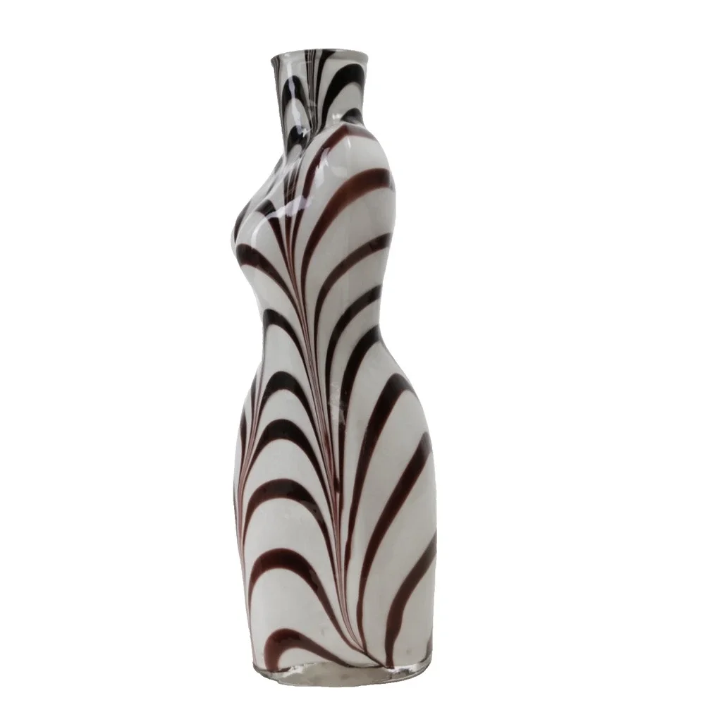 Vintage Murano Style Art Glass Zebra Swirl Female Torso Bust Form Large Vase